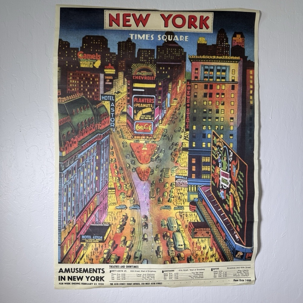 Times Square New York Poster Print Retro 1950 27X20 Amusements in New York